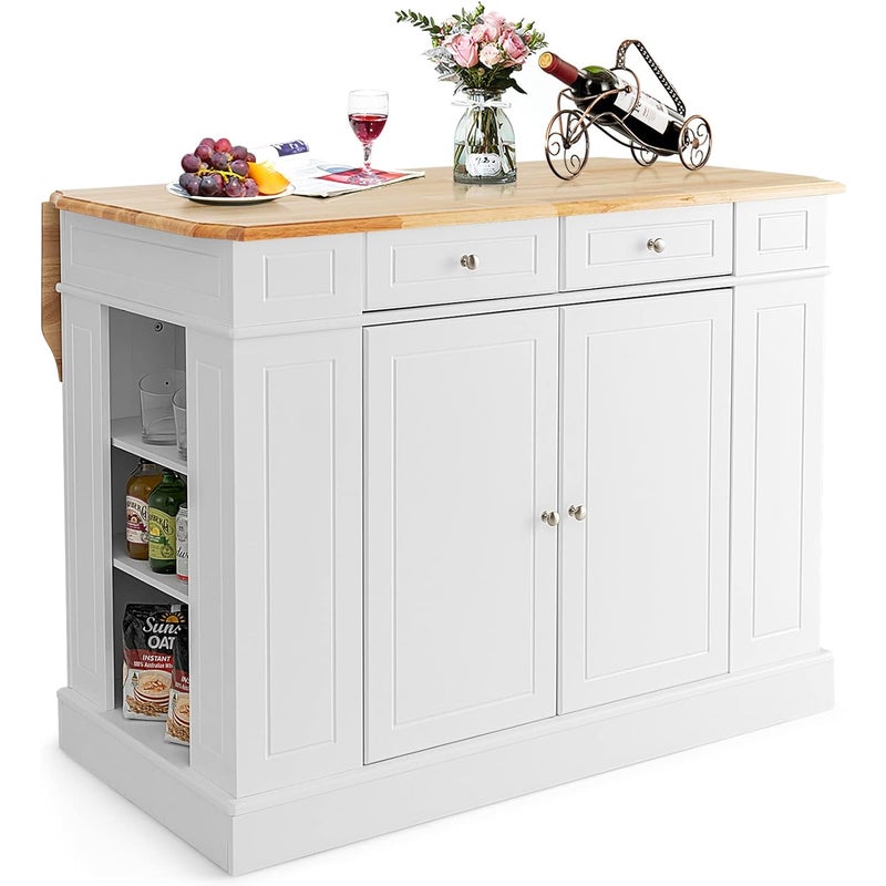 Szafka Kuchenna, Drewniana Szafka z Regałami o Regulowanej Wysokości i Szufladami, 120 x 91 x 92 cm, Biała