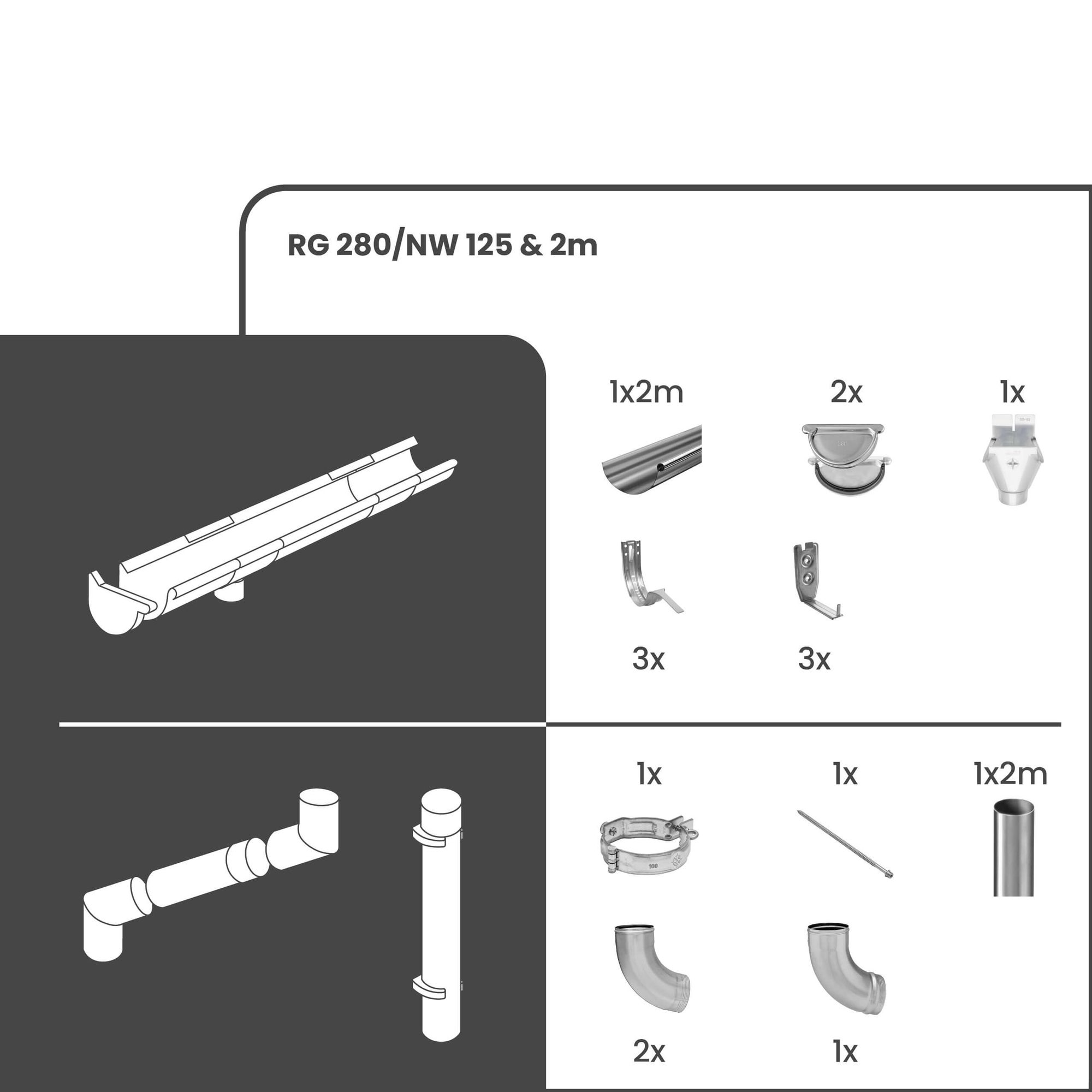 Kit gouttière en zinc demi-ronde RG 280 2 m pour abri de jardin, carport, terrasse, 1 versant, anthracite, sans soudure, jusqu'à env. 80 m² ZAMBELLI - 2