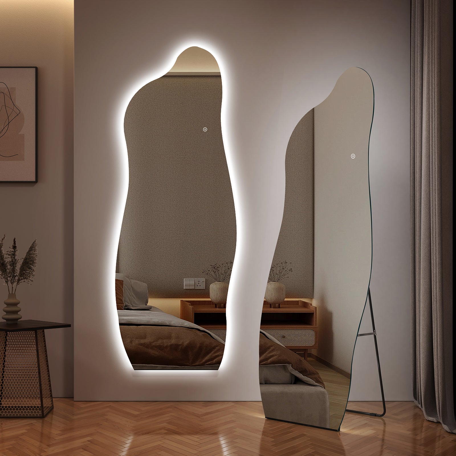 Miroir Sur Pied Arqué EMKE 140x40 Cm – Blanc, Pleine Longueur, Posé Ou Mural, Verre Anti-éclats, Pour Chambre/salon