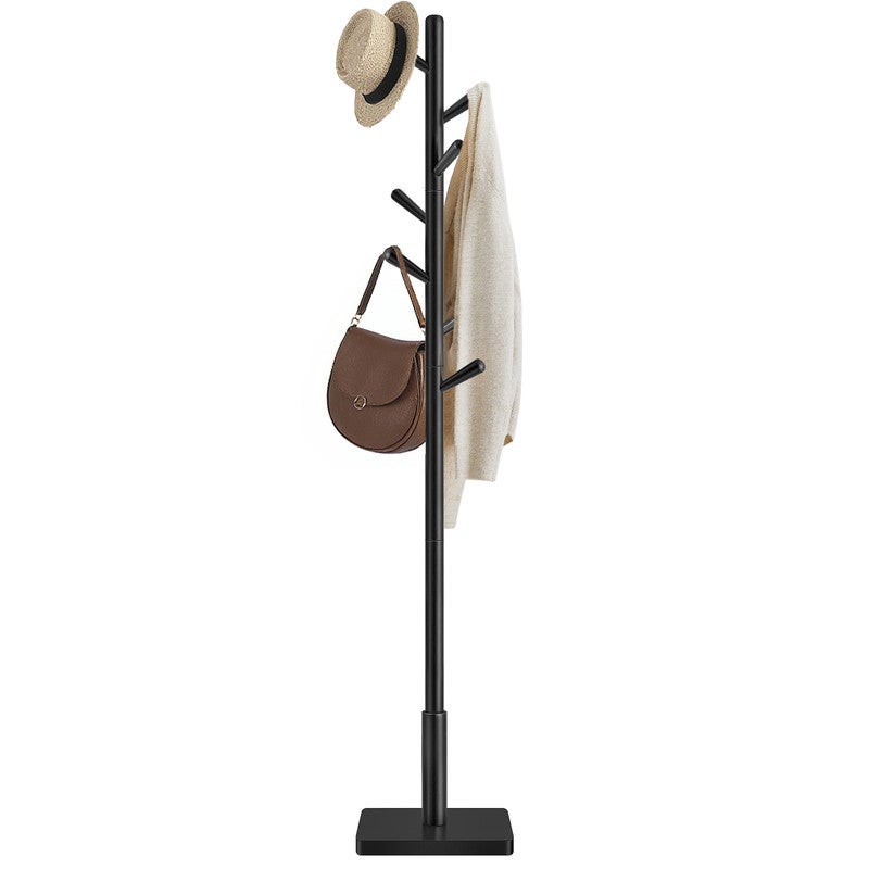 Portemanteau sur Pied en Bois avec 8 Crochets, 3 Hauteurs Réglables, pour Manteaux, Chapeaux, Sacs, Entrée ou Couloir, Bois d’Hévéa, Noir d’Encre - 6