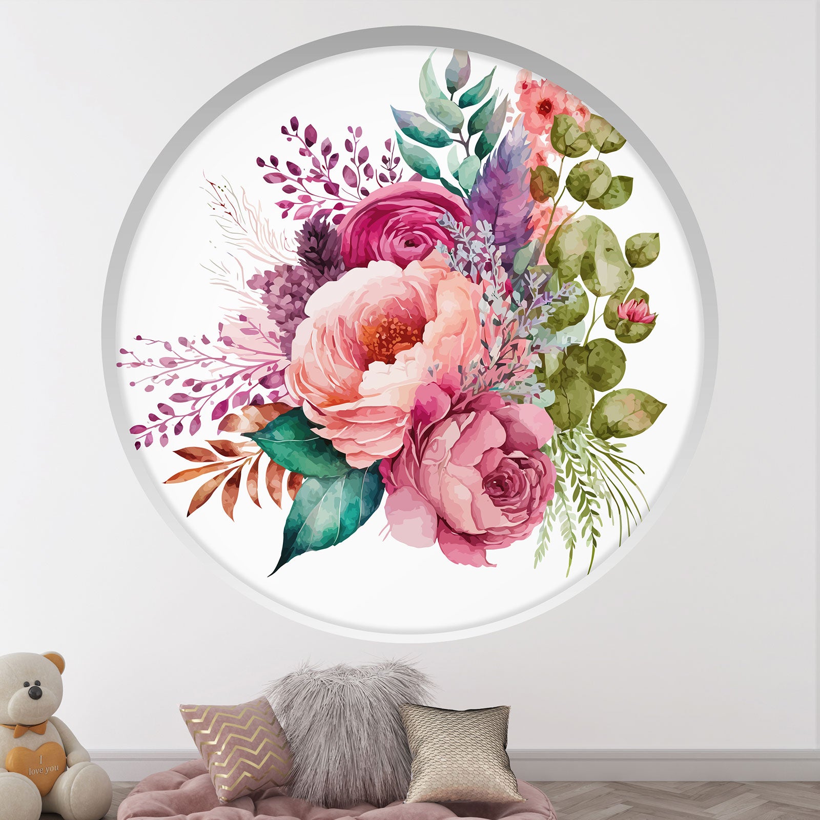Stickers Trompe l'oeil Arche ronde Enfants - Bouquet de fleurs ...