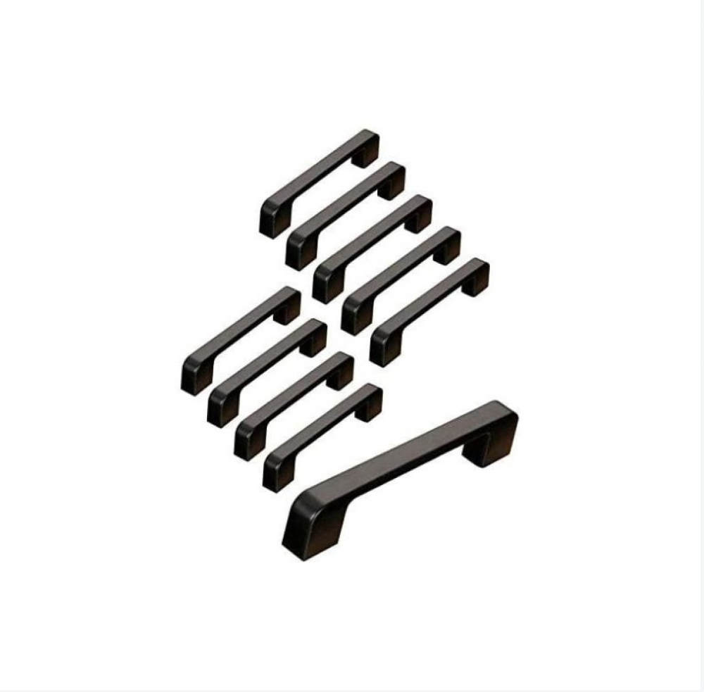 Zestaw 10 czarnych aluminiowych klamek w kształcie litery T do szafek kuchennych, otwór centralny 96 mm