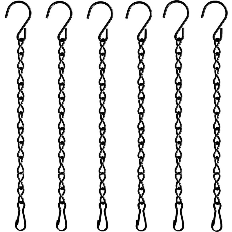 Zestaw 6 solidnych, czarnych łańcuchów o długości 50 cm, przeznaczonych do zawieszania na doniczkach, karmnikach dla ptaków, lampionach i tablicach w
