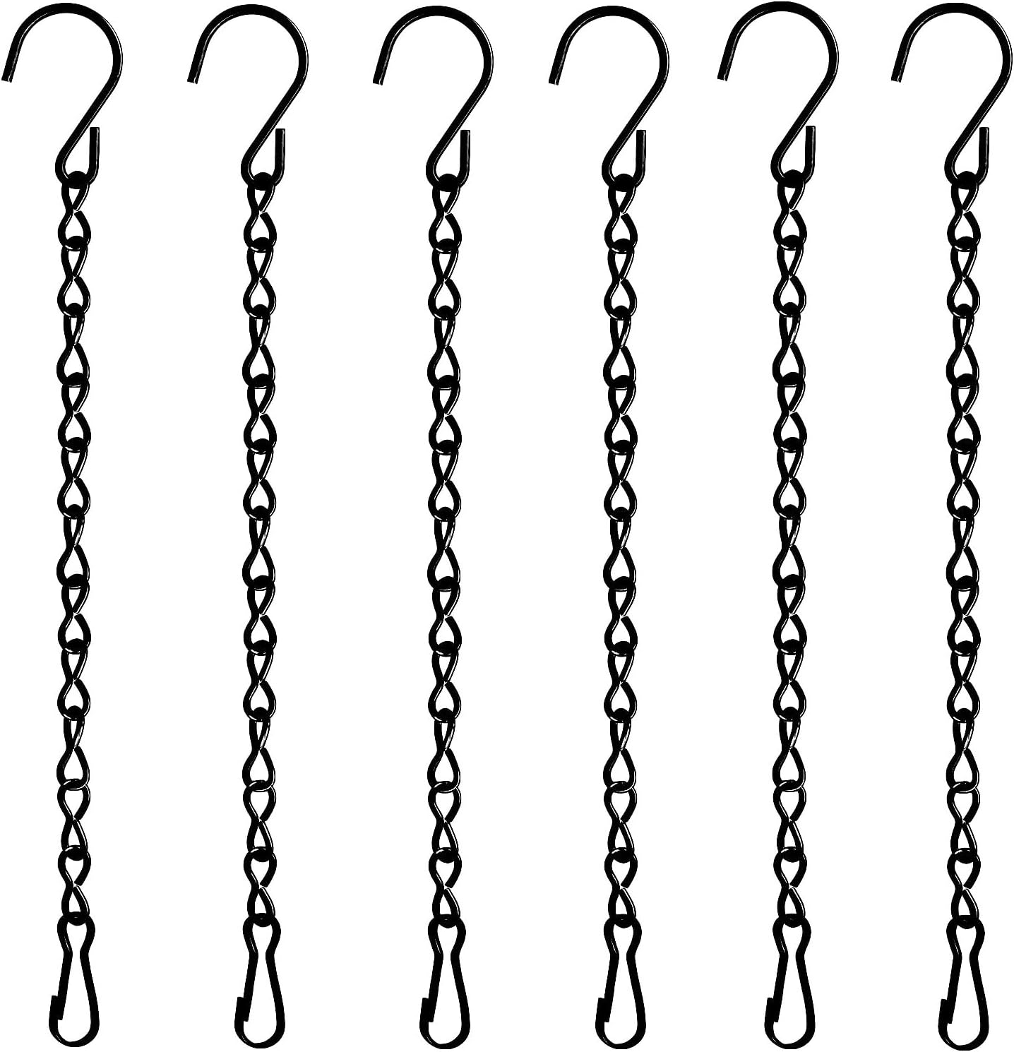 Zestaw 6 solidnych i trwałych czarnych łańcuchów do zawieszania, każdy o długości 25 cm, odpowiednich do stosowania na doniczkach.