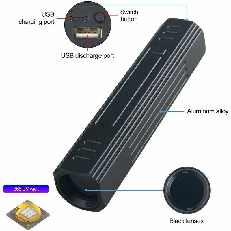 Lampe Torche UV 365nm Rechargeable, Ultraviolette Lampe de Poche avec Filtre Noir Blacklight pour Durcissement de la Résine/Fuite d'huile Roches/Minér - 2