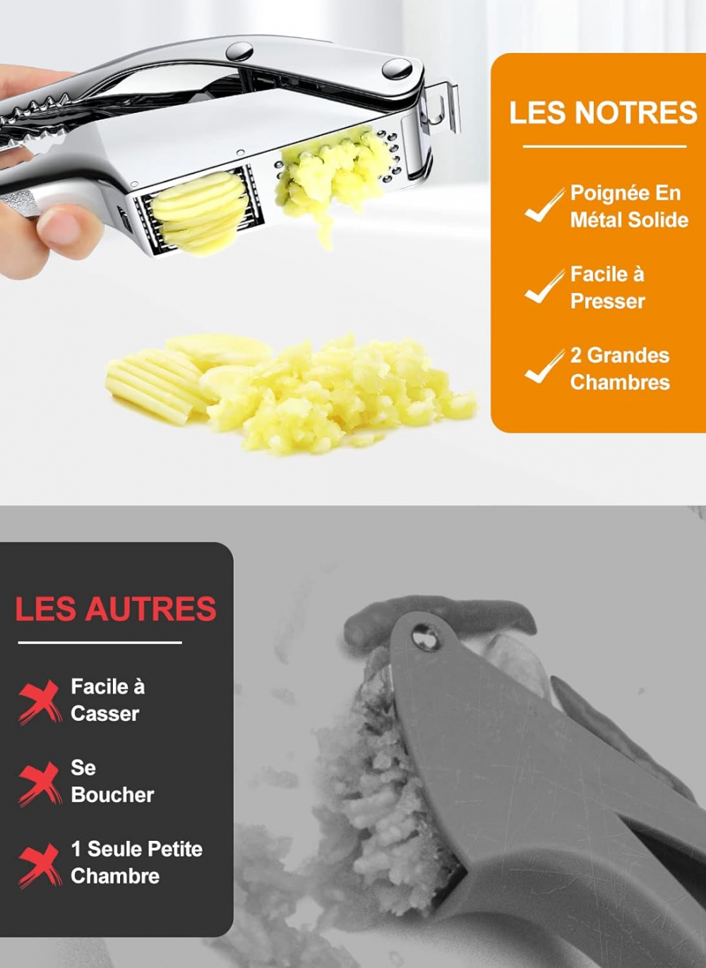 Presse-ail En Acier Inoxydable 304 - Hachoir à Ail Robuste, Facile à Nettoyer - Pour Cuisine - 5