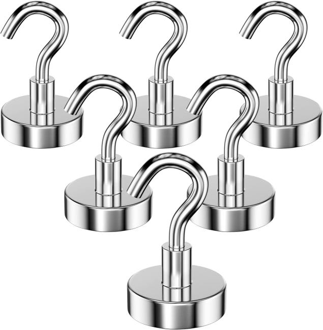 Magnetyczny haczyk o sile 34 kg, haczyki z magnesem neodymowym, wyjątkowo mocne haczyki magnetyczne, 6 sztuk