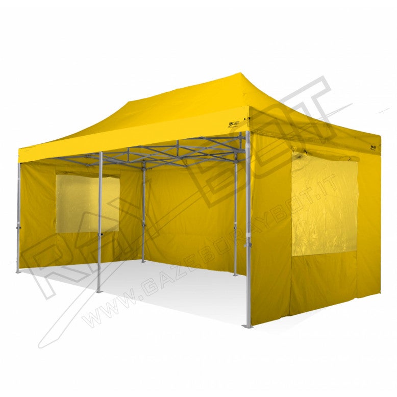Gazebo Pieghevole 3x3m Giallo Ocra - Impermeabile, Apertura A Fisarmonica In 1 Minuto, Struttura In Ferro Con Borsa Di Trasporto