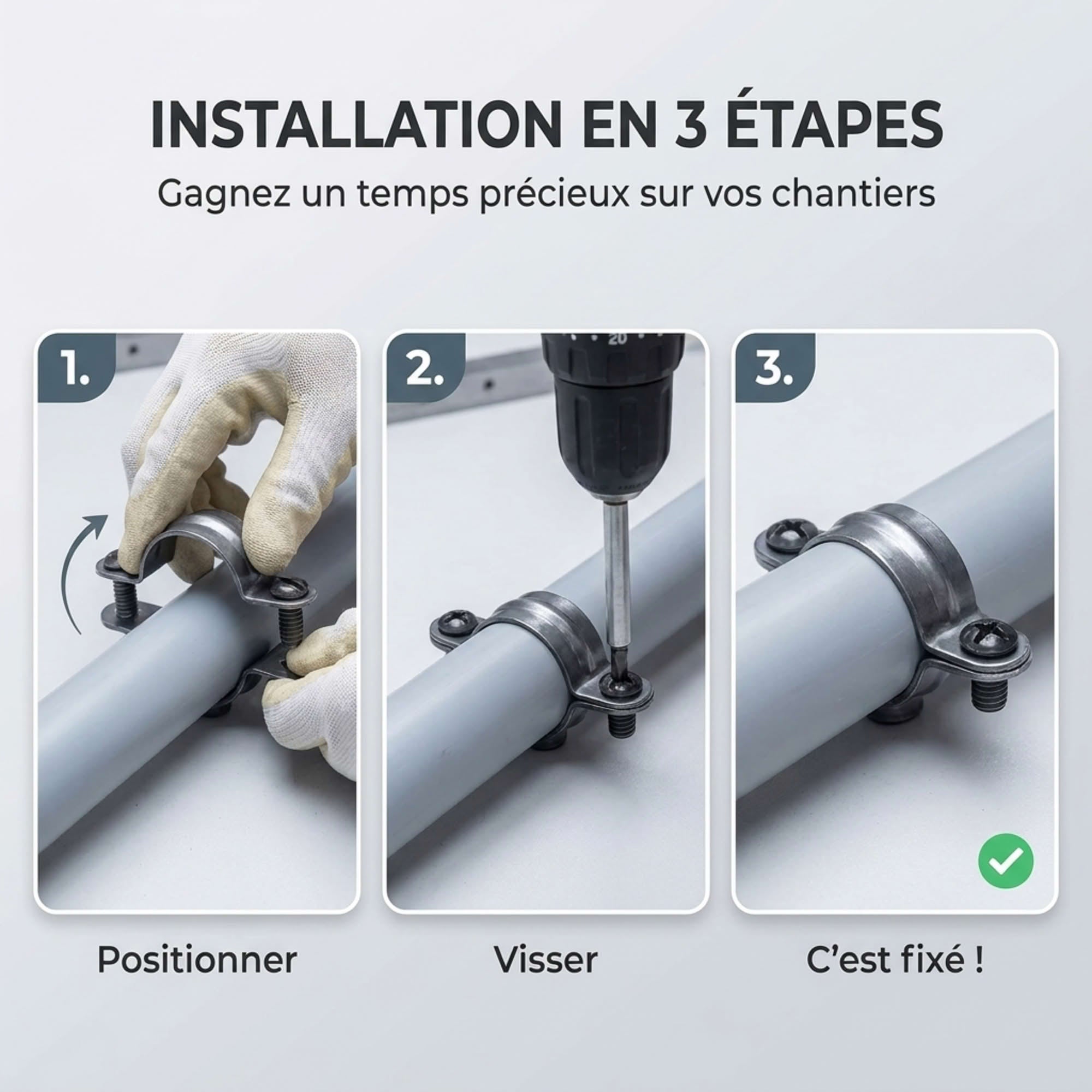 100 colliers simples sanitaires - 7x150 mm - Diamètre 24 mm - 4