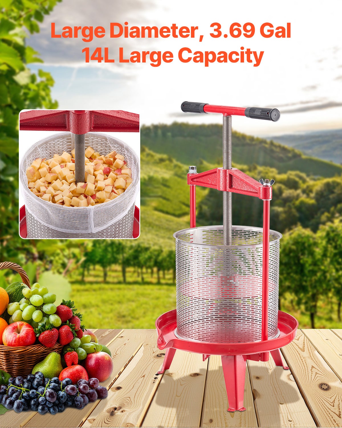 Pressoir à Fruits Manuel 6L Inox VEVOR Pour Jus Et Vin - Neuf