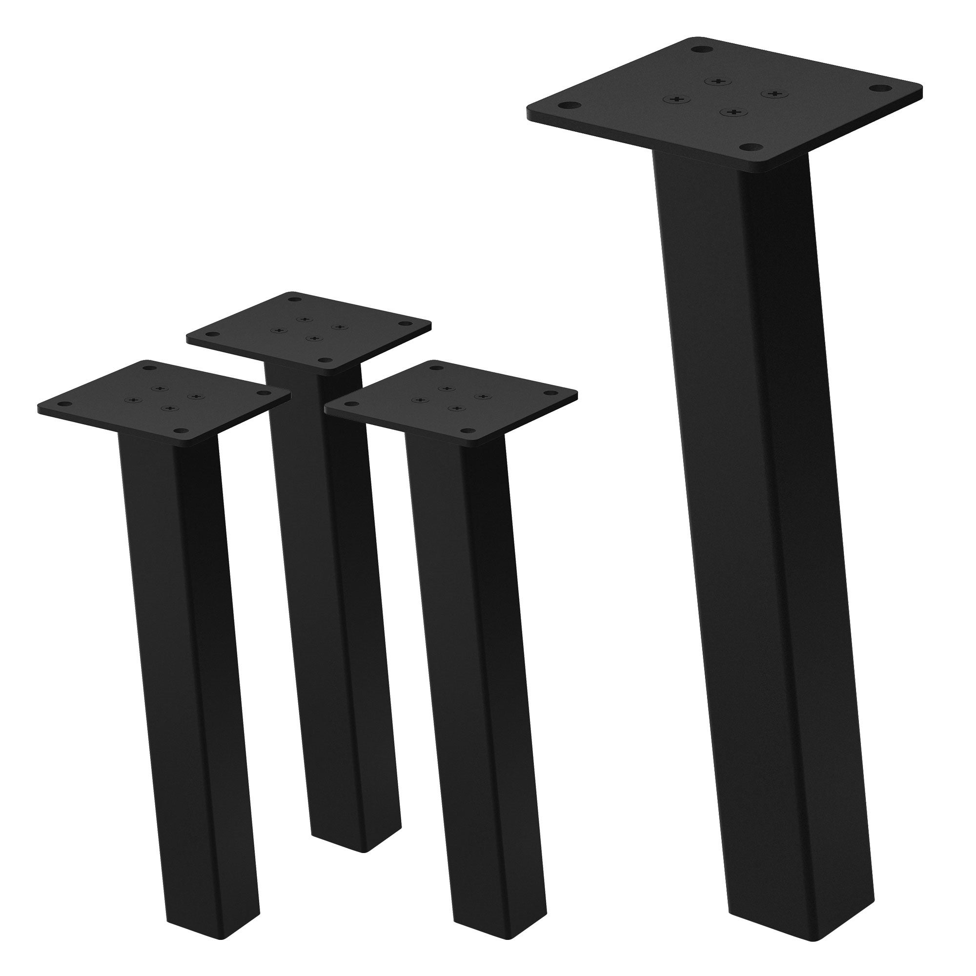 ML-Design zestaw 4 nóg meblowych 30 cm czarny polysk stal lakierowana proszkowo kwadratowy profil 4x4 cm kąt 96° i-kształt do stolików kawowych i ław