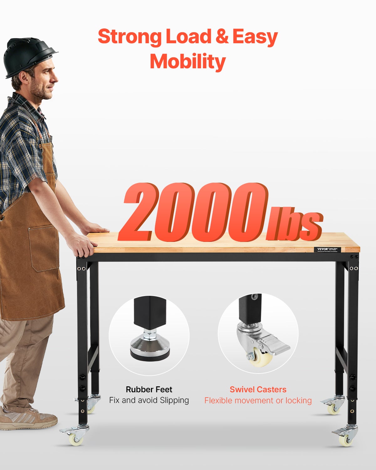 Banco de trabalho para oficina garagem 1220 mm,VEVOR mesa ajustável em altura,capacidade de carga de 907,2 kg,tomada de energia,painel perfurado - 2