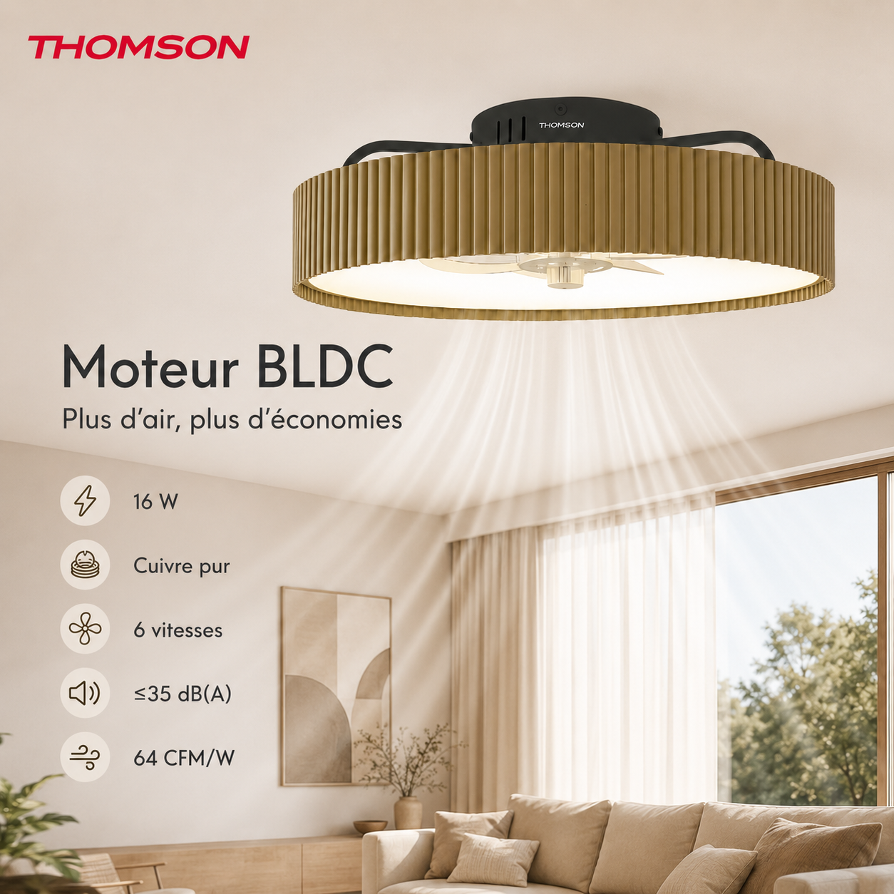 Ventilateur de plafond avec lumière THOMSON ALMA avec 7 pales, diamètre de 50 cm et télécommande incluse - 4