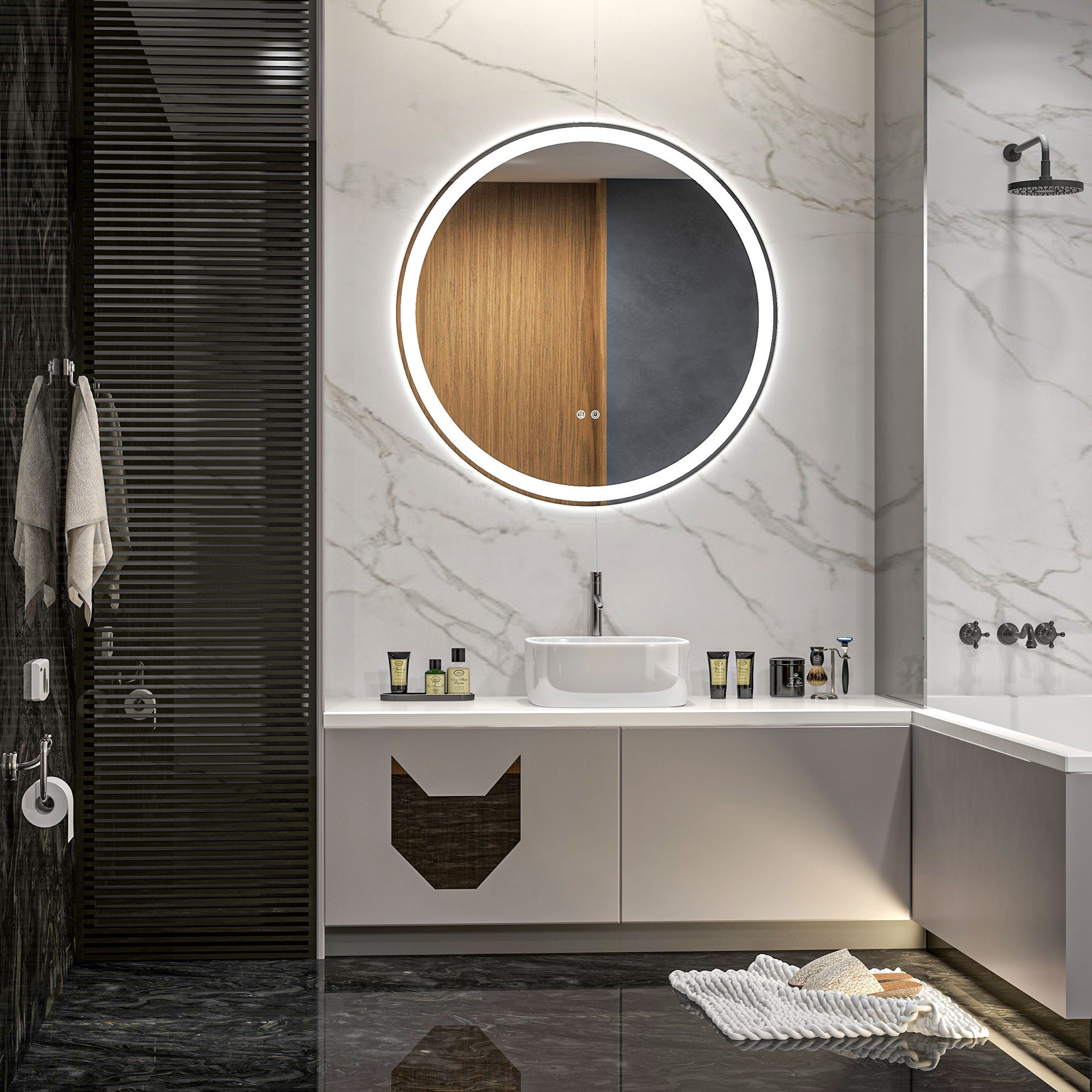 Miroir rond lumineux LED de salle de bain Ø 80 cm mural avec éclairage 3 couleurs interrupteur tactile 46W blanc argent - 3