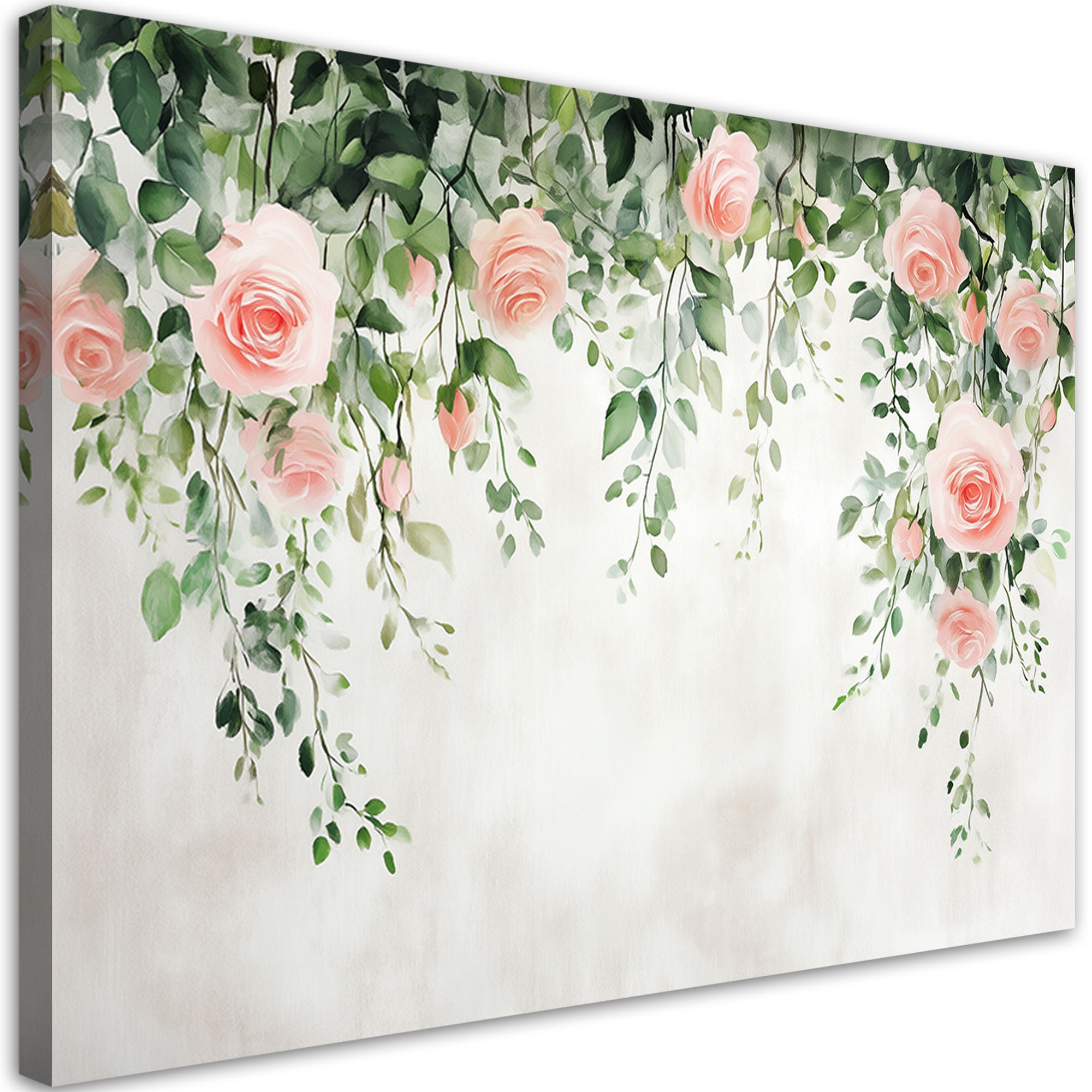 Obraz do salonu sypialni, Wiszące róże kwiaty zielone liście beton 60x40