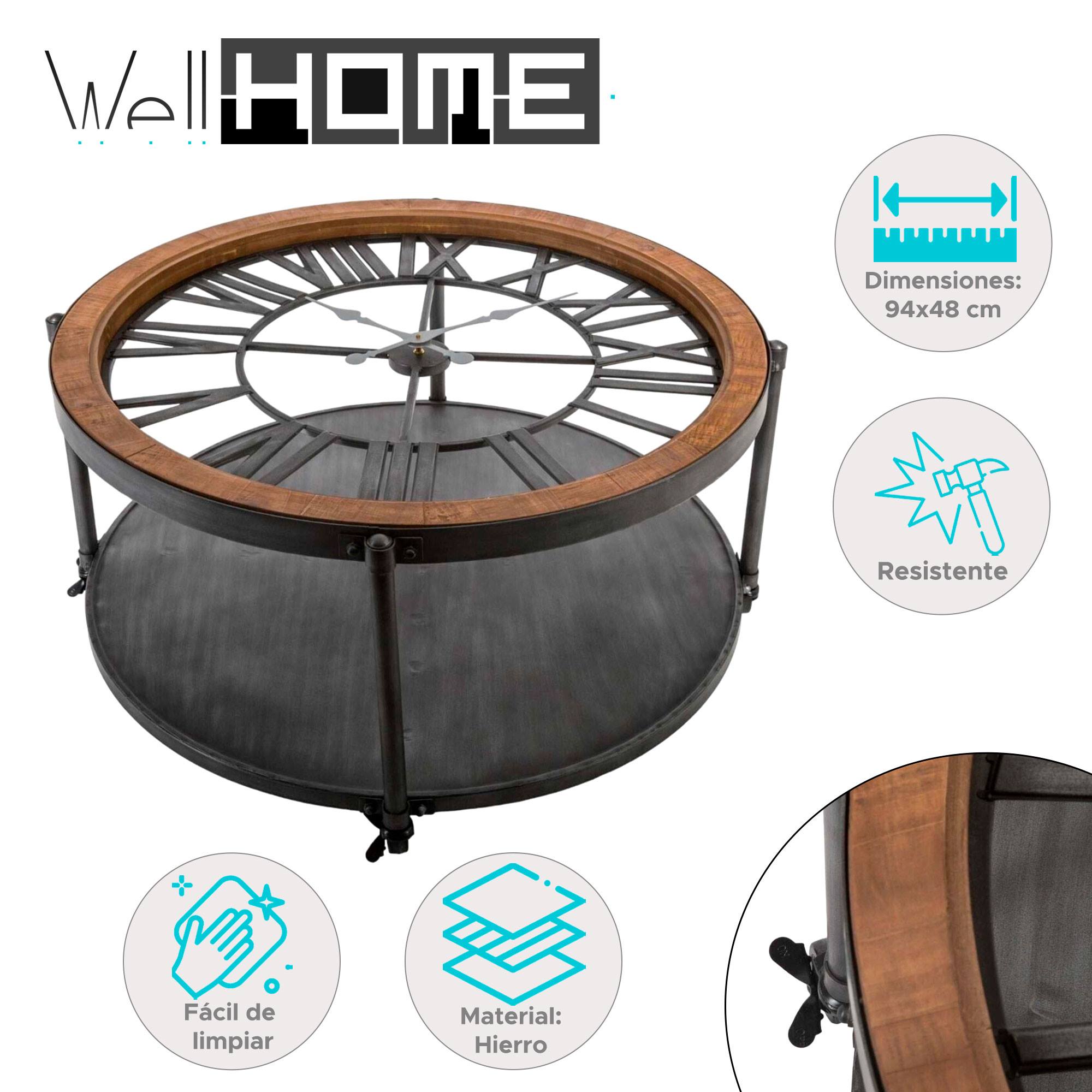 Tavolino basso con orologio, in stile retrò, in Legno e Metallo, Nero - 2