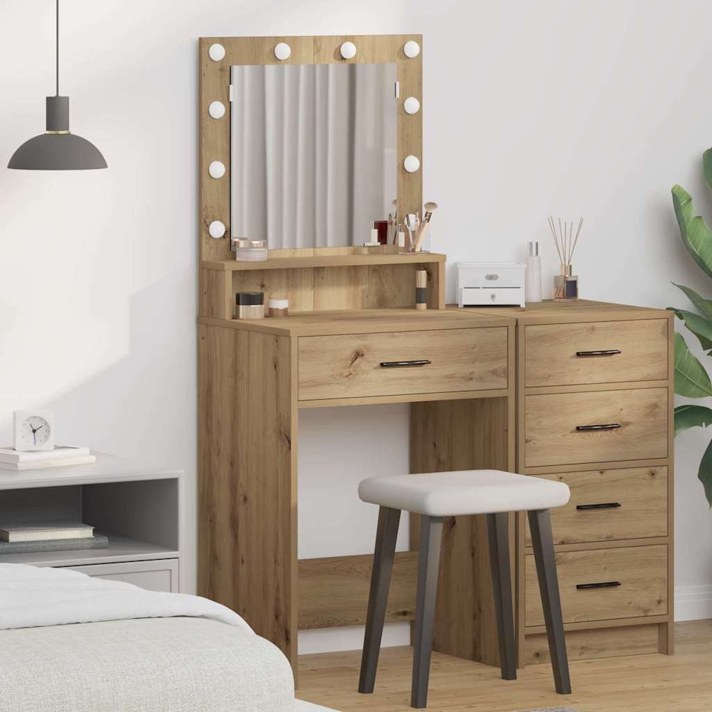GarveeHome Makeup Vanity Desk with Lights in 3 Colors, White Vanity Table with Charging Station, Visible Drawers