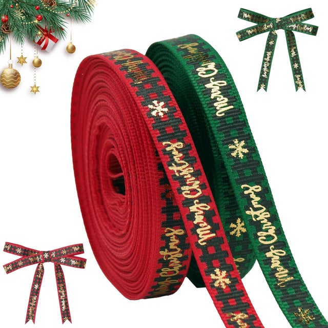Ruban De Noël En Satin Rouge Et Vert - 2 Rouleaux De 2cm X 22m, Pour Emballage Cadeau Et Décoration