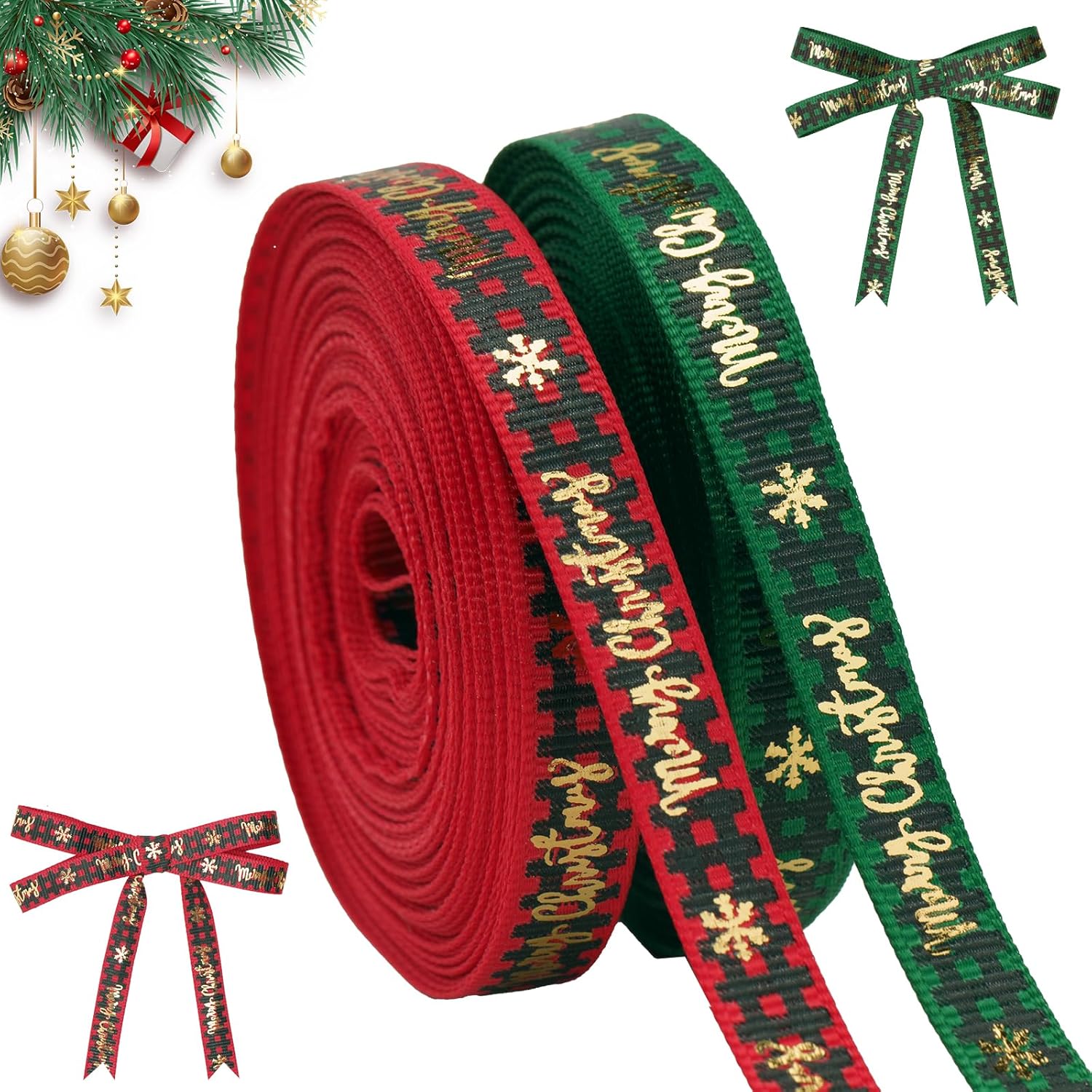 Nastro di Raso,88mx 2cm Nastri Natalizi,Nastro di Raso Rosso/Verde per Artigianato Confezioni Regalo