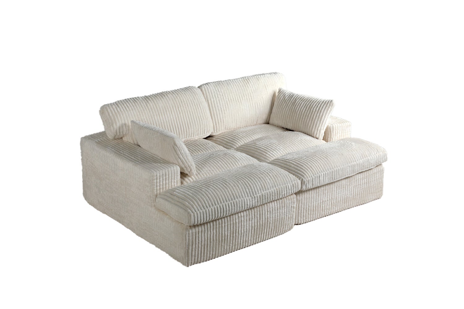Canapé-lit modulable en velours côtelé avec chaise longue, design prêt à l'emploi, spécialement conçu pour les appartements compacts, blanc - 6