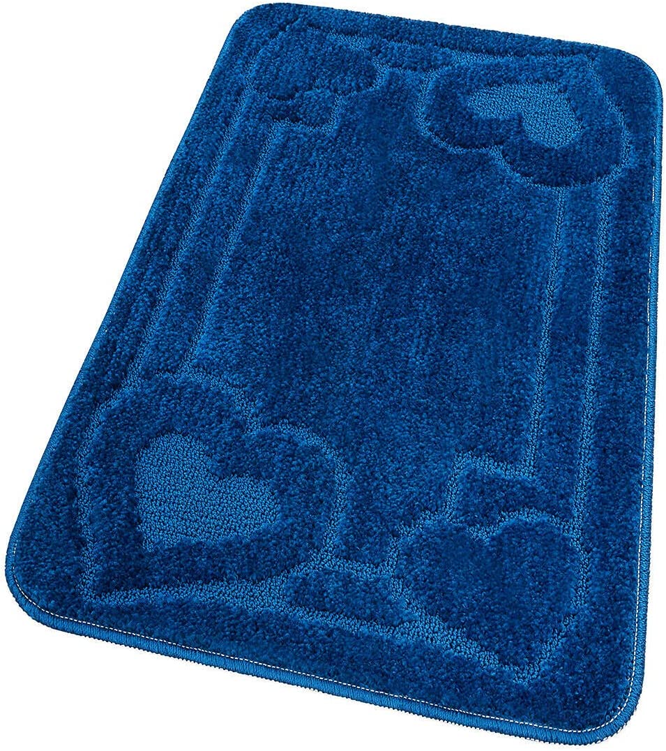 Alfombra de baño 50x110 cm pie de cama moderna suave antideslizante absorbente color sólido corazón azul
