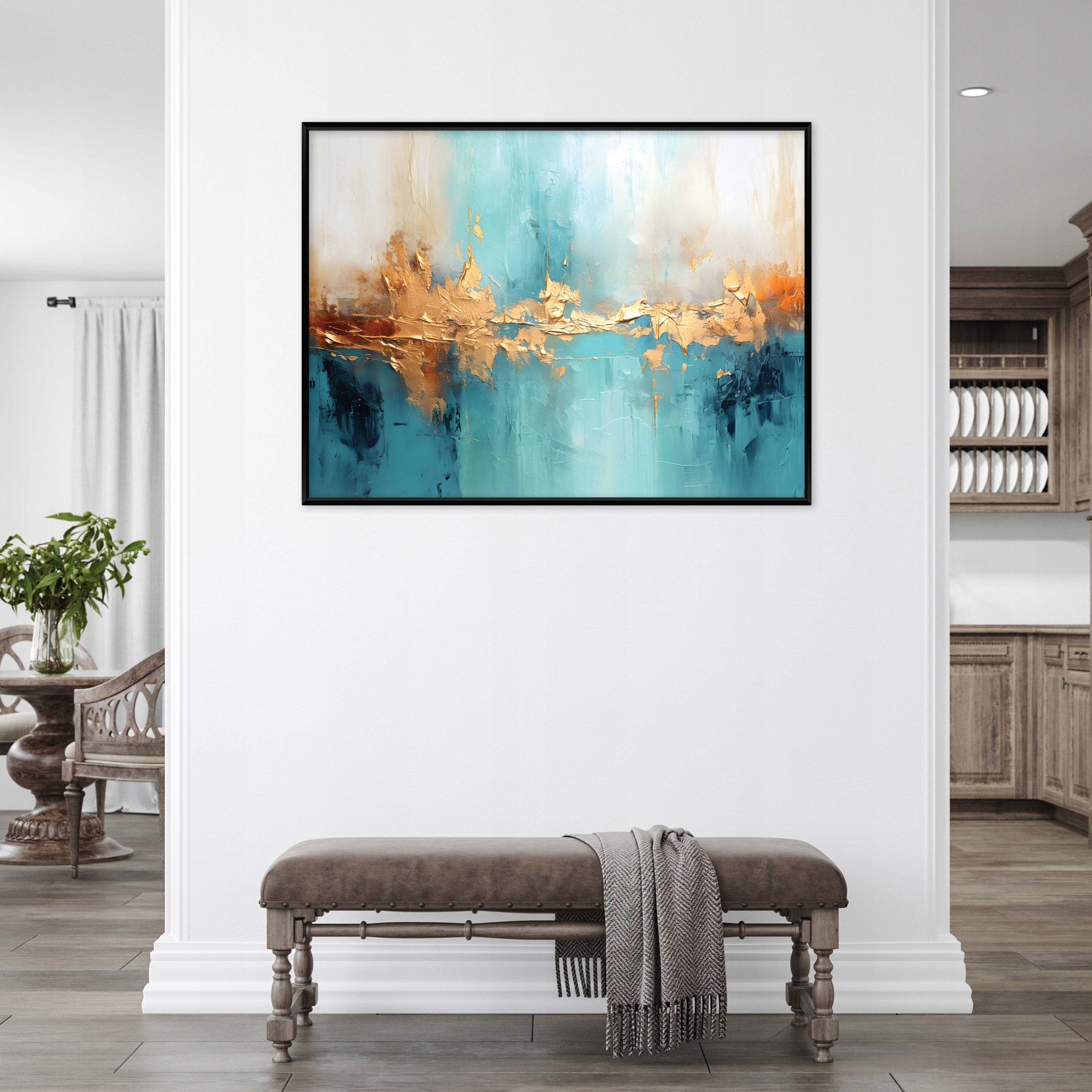 Tableau avec cadre Impression Sur Toile Marbre Doré Abstrait - 120x80 cm - Tableau avec cadre Chambre et salon - 2