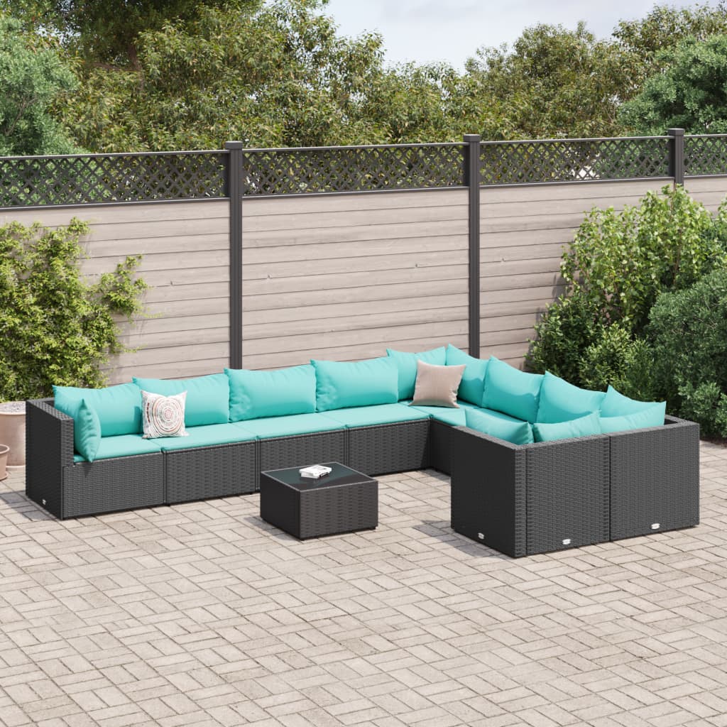 Salon bas de jardin en Rattan synthétique Noir 9 personnes | Leroy Merlin