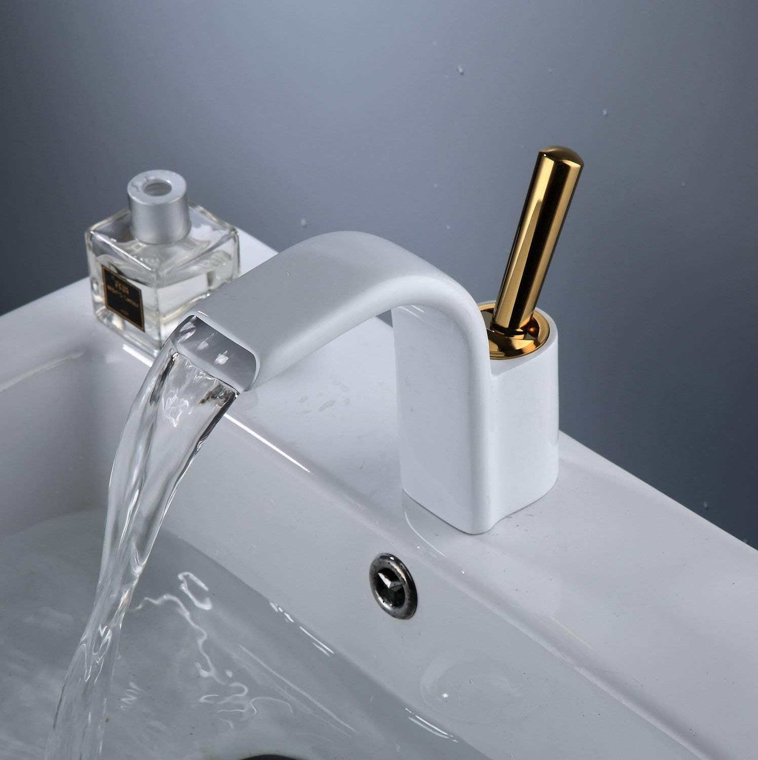 Bateria umywalkowa jednouchwytowa, pozłacana białym złotem, styl nowoczesny