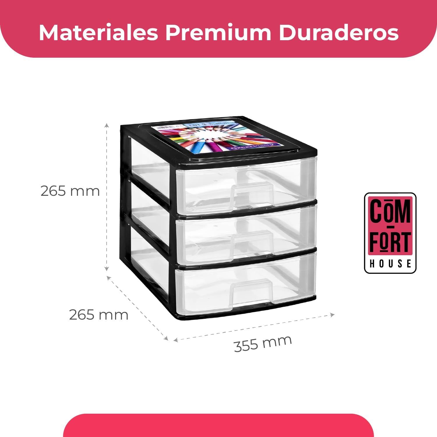 Cassetti Impilabili In Plastica Nera, Confezione Da 3, 6,5 Litri Ciascuno, Trasparenti Interni, Per Scrivania E Armadio, 30x20x34,5 Cm