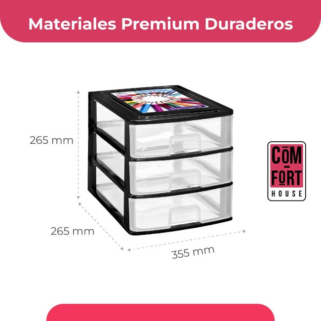 Cassetti Impilabili In Plastica Nera, Confezione Da 3, 6,5 Litri Ciascuno, Trasparenti Interni, Per Scrivania E Armadio, 30x20x34,5 Cm