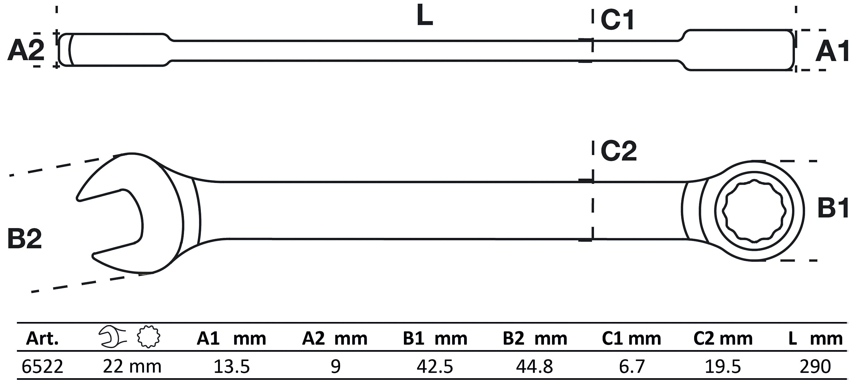 Clé mixte à cliquet | 22 mm - 2