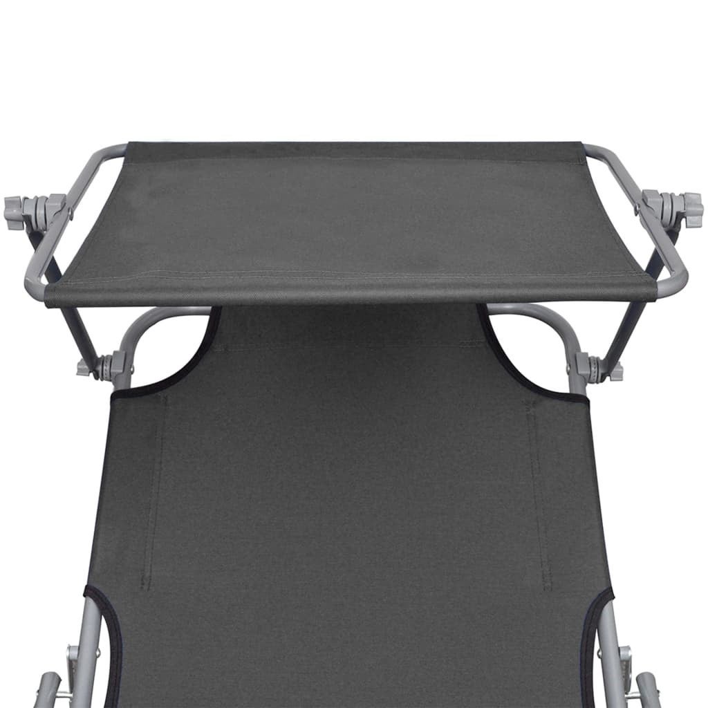 Chaise longue pliable avec auvent Gris Aluminium - 6