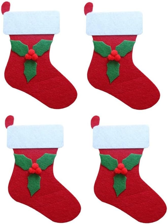 Zestaw świątecznych naczyń, czerwone skarpetki świąteczne, 15,5 x 12 cm, 4 komplety noży i widelców, filcowa torba do przechowywania, stół jadalny