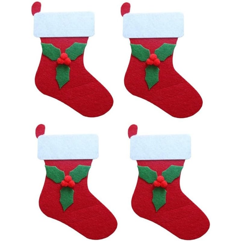 Zestaw świątecznych naczyń, czerwone skarpetki świąteczne, 15,5 x 12 cm, 4 komplety noży i widelców, filcowa torba do przechowywania, stół jadalny