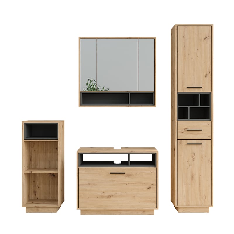 Vicco Zestaw mebli łazienkowych Beatrice, Artisan dąb/antracyt, Zestaw 4