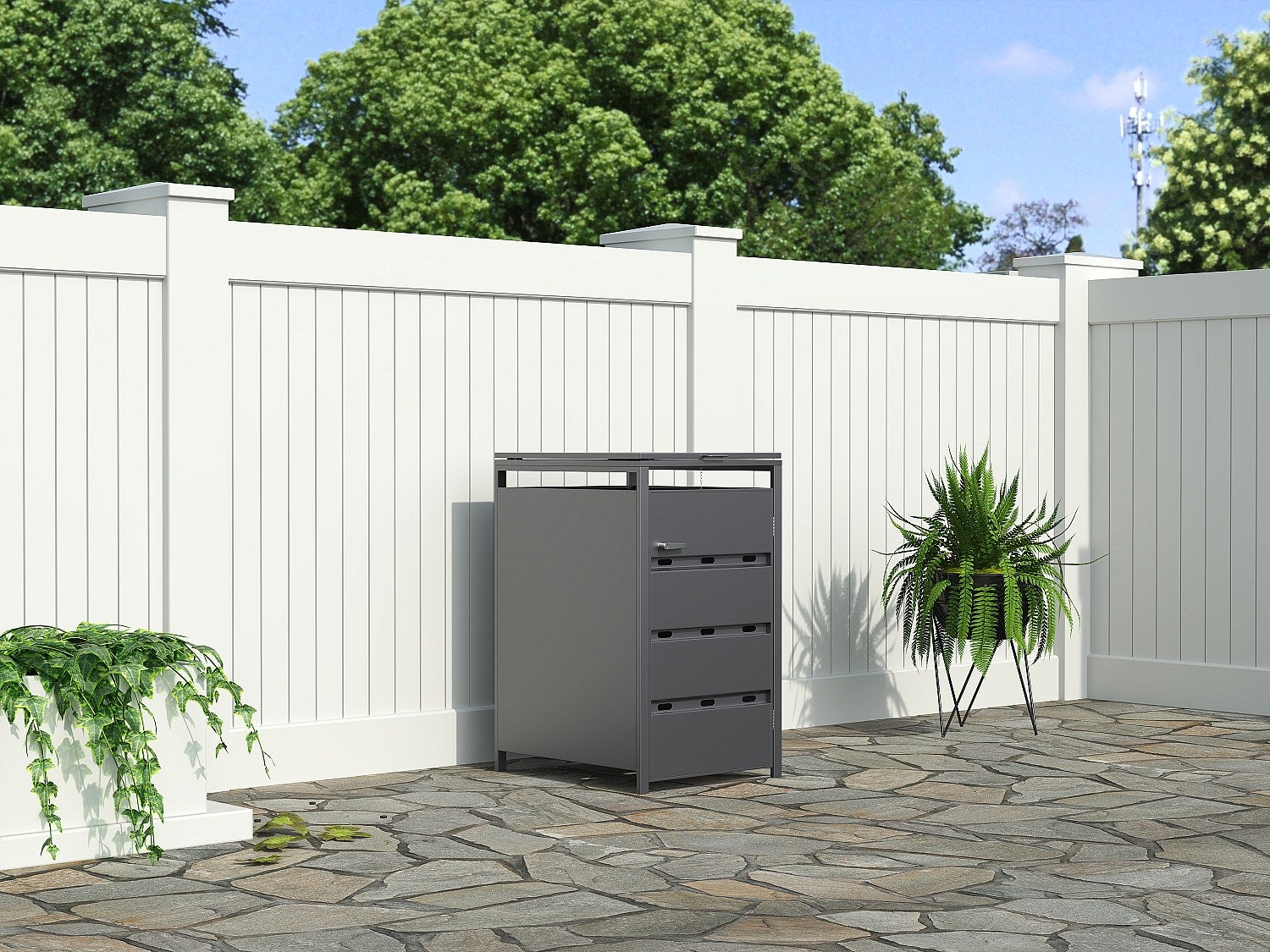 Osłona na śmietnik ze stali ocynkowanej w kolorze antracytowym - 0,6 mm - 1 kosz 240L - S68 x G80 x W116 cm - LOKAFA