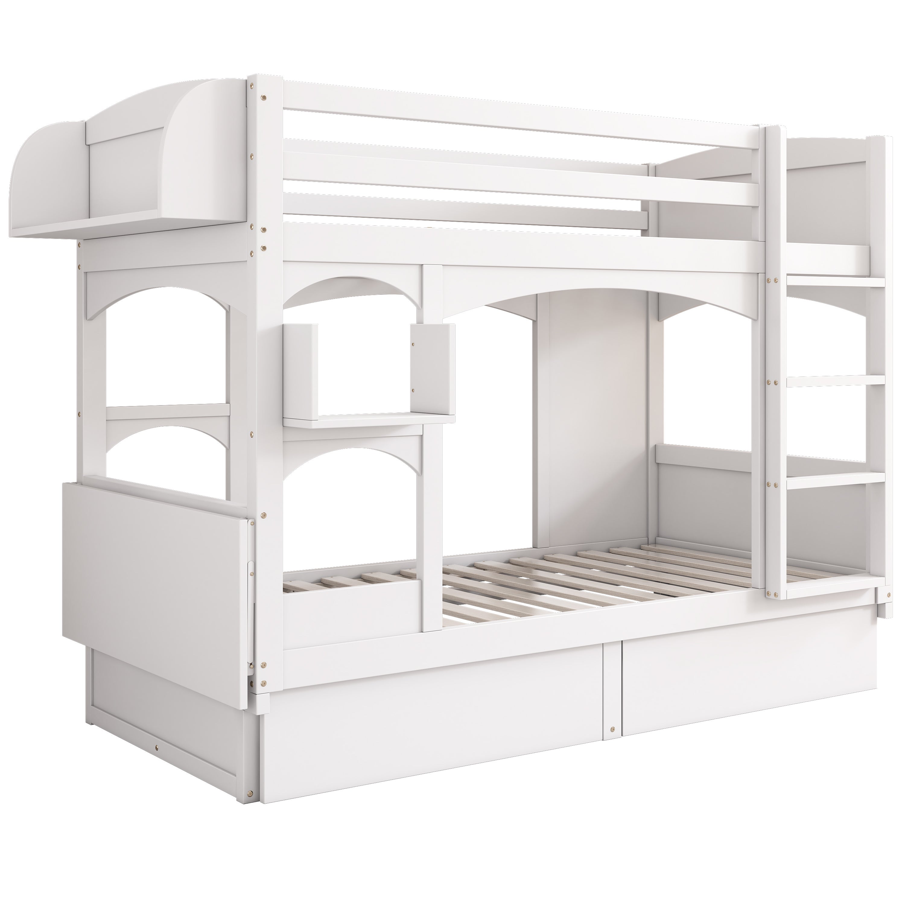 Lit superposé en bois et MDF - 90x200 cm - avec 2 tiroirs et bureau pliable - Blanc(sans matelas) - 8