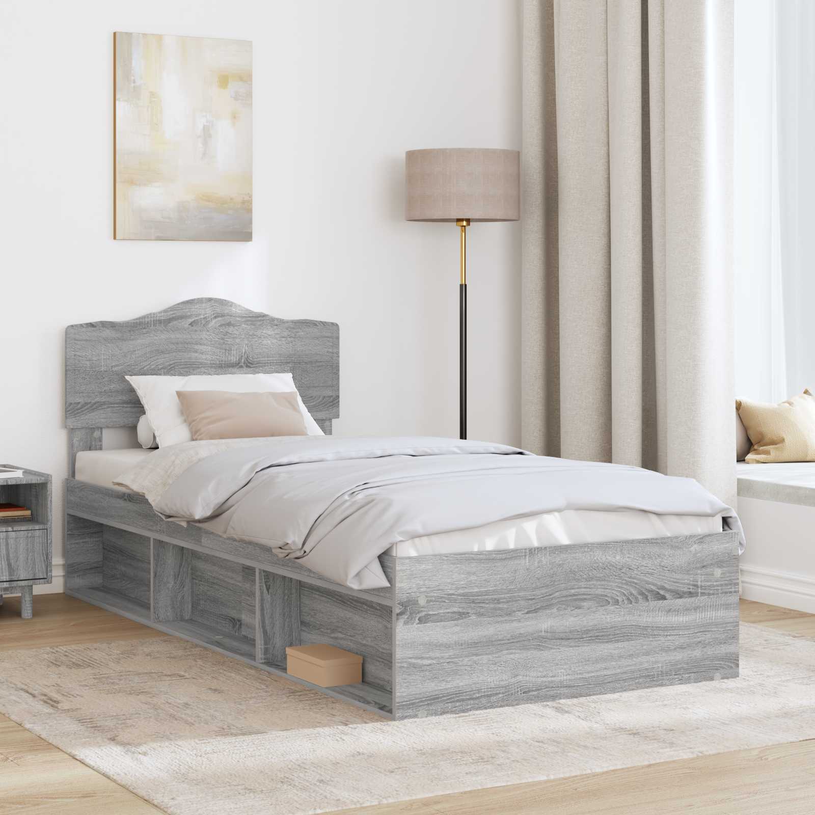 Cadre de lit Gris 90 x 200 cm Bois de pin massif - 3
