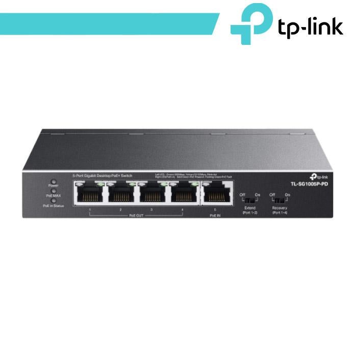 HUB Switch puertos 5 TP-LINK TL-SG1005P-PD | Gigabit Ethernet (10/100/1000), Negro