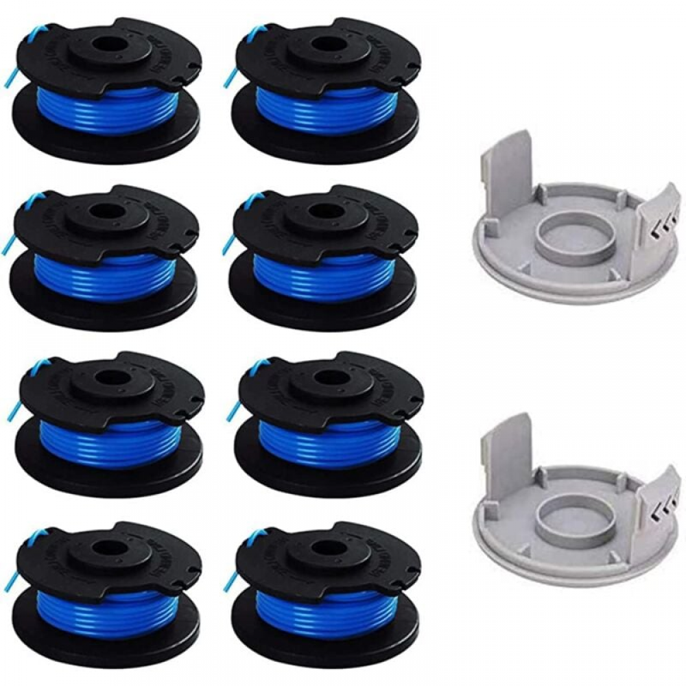 Opakowanie 10 szpul zapasowych do podkaszarek Ryobi, kompatybilnych z podkaszarką akumulatorową Ryobi One+ AC14RL3A, 8 szpul + 2 nasadki tnące