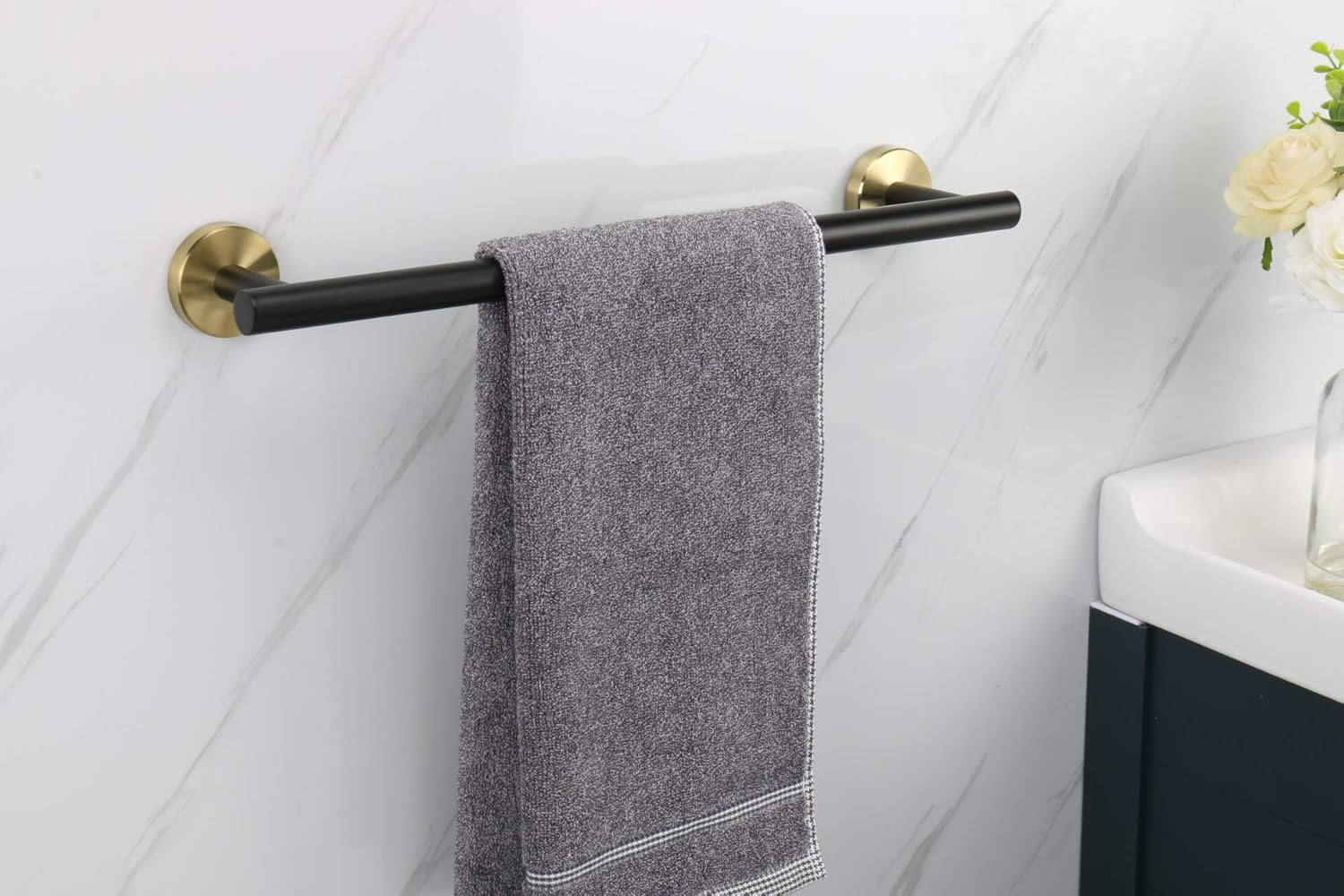Wieszak na ręczniki ze stali nierdzewnej, odpowiedni do łazienki lub kuchni (50 cm, czarno-złoty)