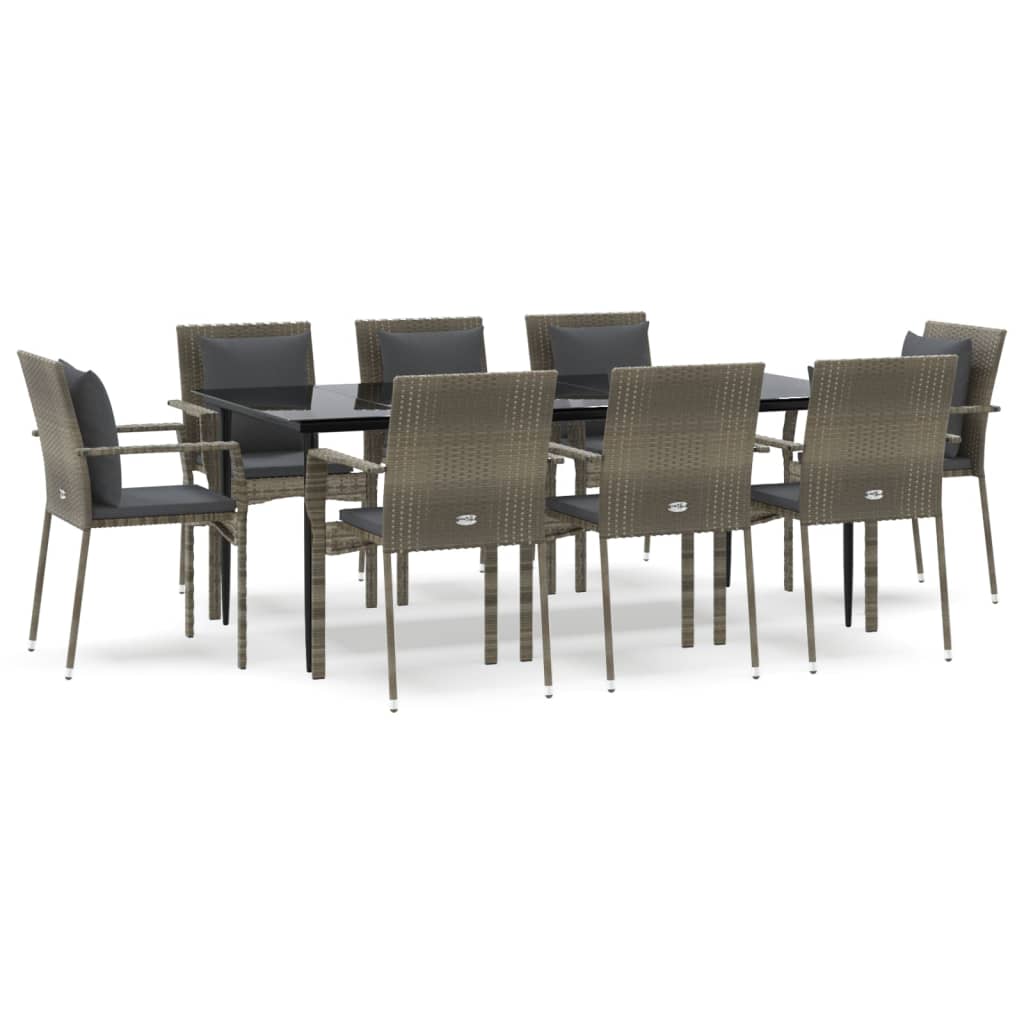 Maison Exclusive - Set da Pranzo Giardino 9pz con Cuscini Nero e Grigio Polyrattan - 2