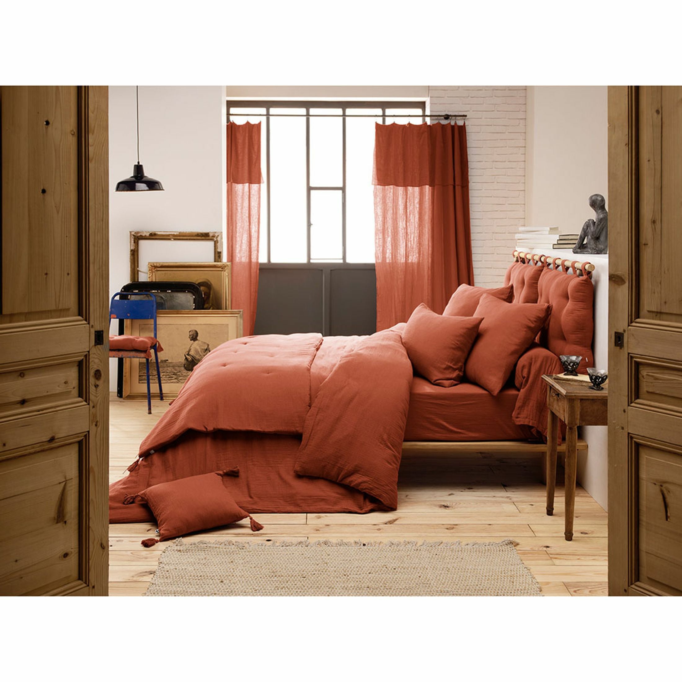 Drap-housse 160 x 200 cm – Double Gaze de Coton 125 g/m² – Gaïa Terracotta - 3