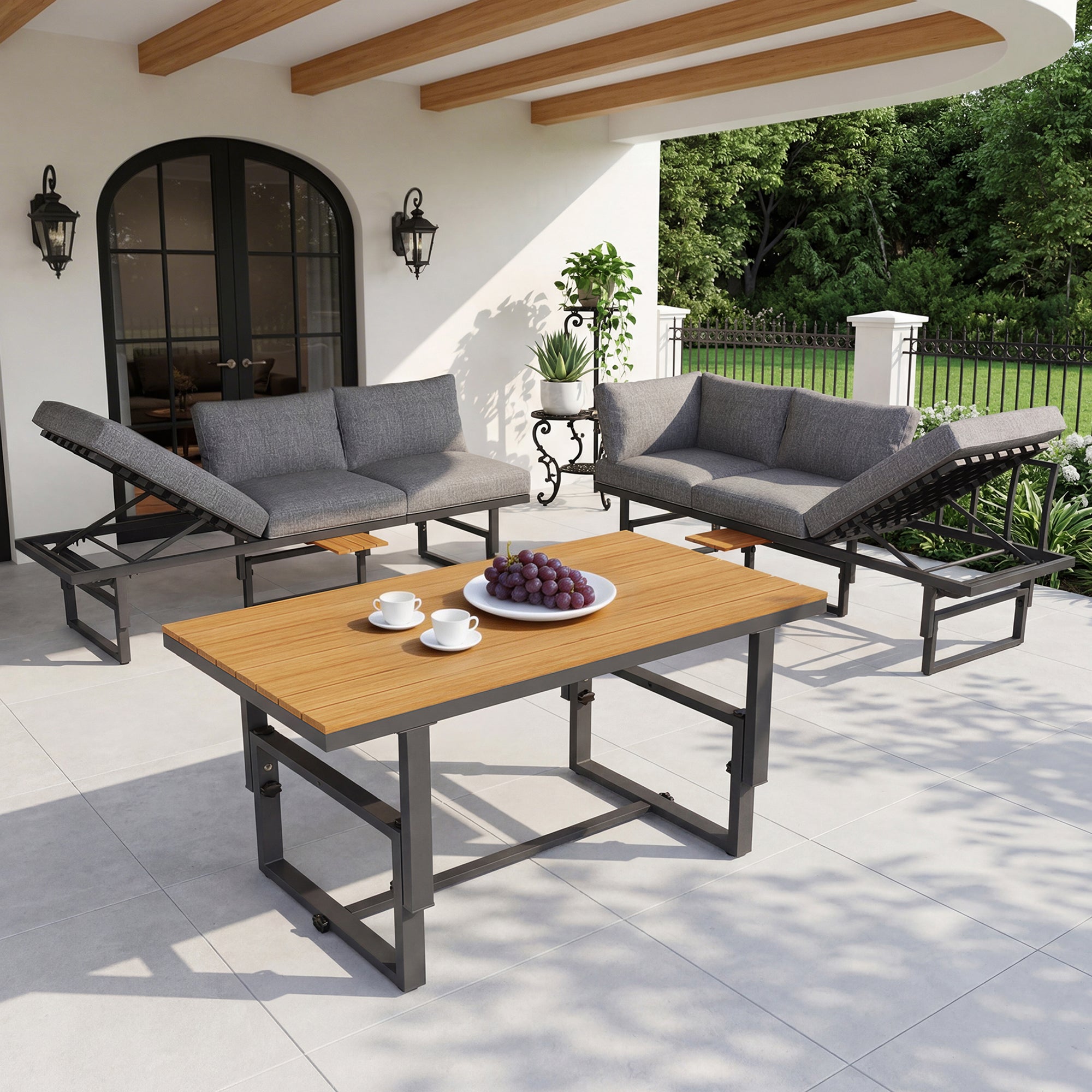 Mobiliario de jardín modular en hierro galvanizado: 2 sofás elevables de 3 plazas + 1 mesa de centro - Gris - 7