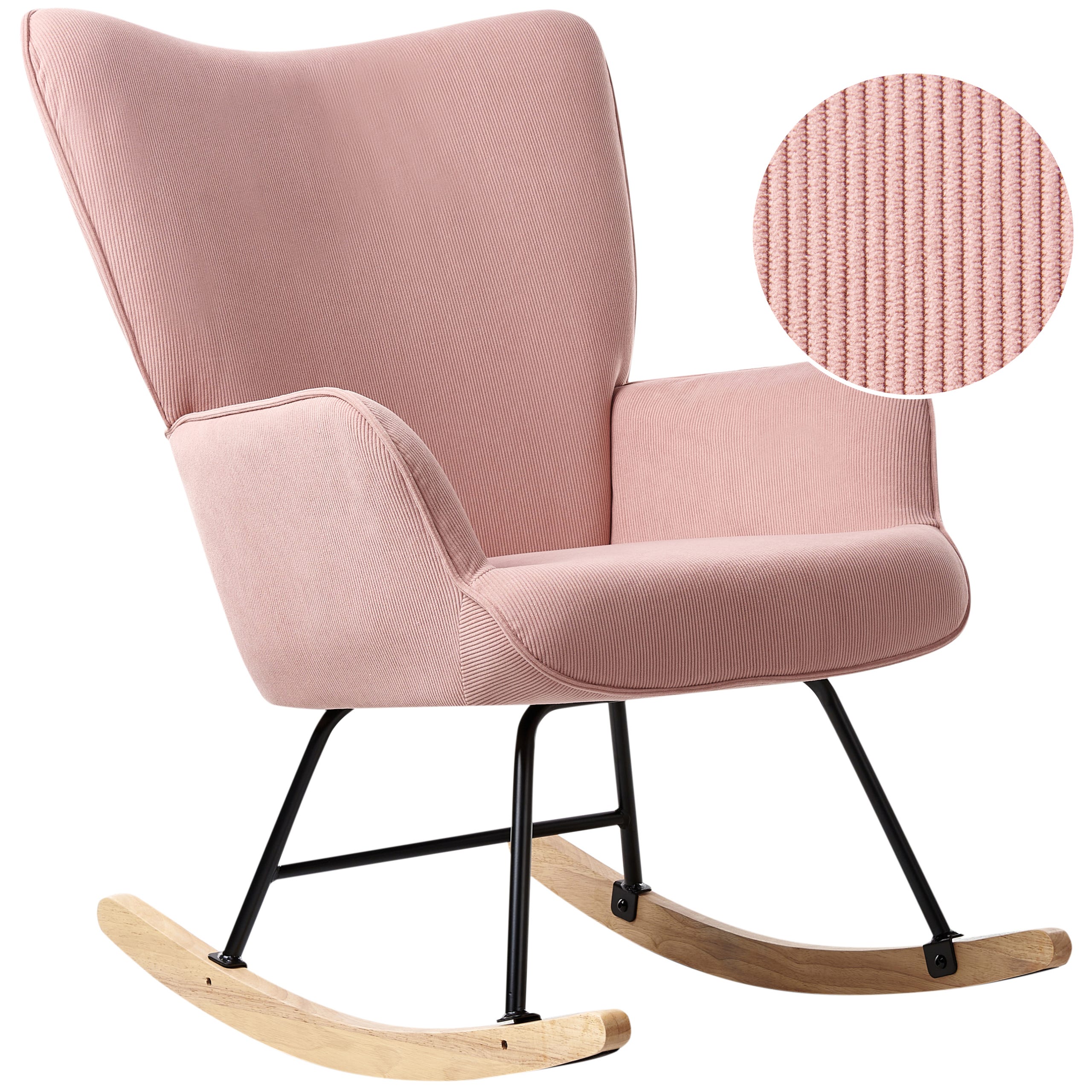 Chaise à Bascule En Velours Teddy - Fauteuil Confortable Pour Chambre Ou Salon - Rose, Charge 120kg