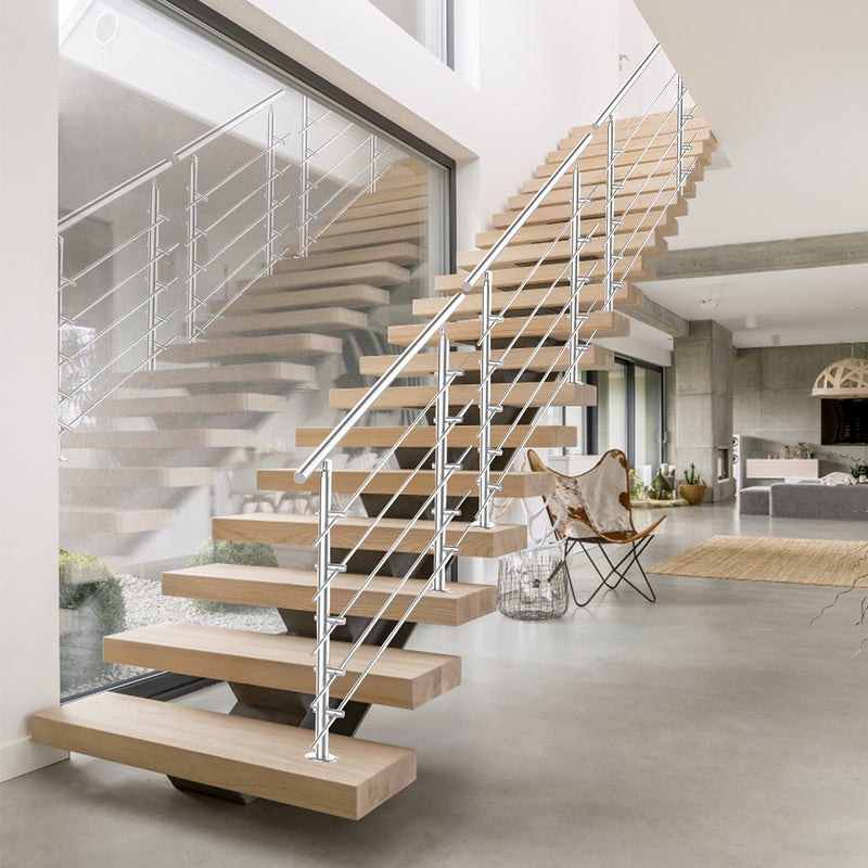 Rampe Escalier Kit de construction acier inoxydable argenté pour extérieur & intérieur Main courante 80 cm 5 crossbars - 5