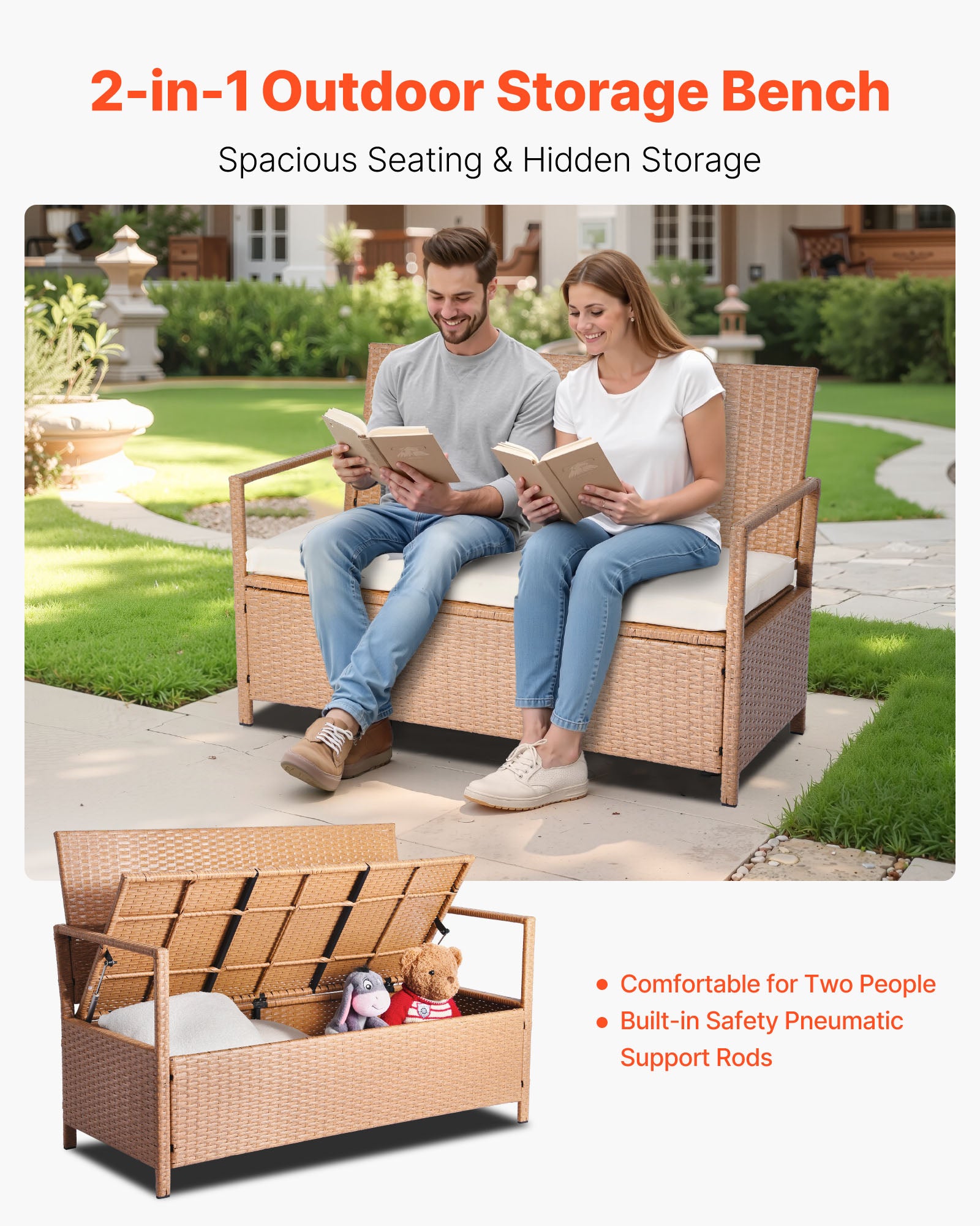 Banc de Rangement Extérieur en Rotin Synthétique Coffre de Jardin