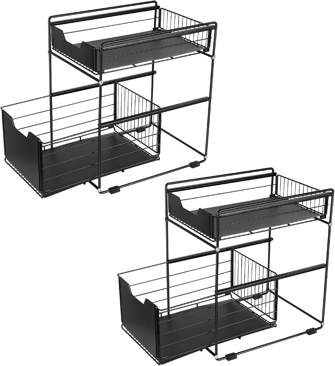 Supfine Rangement sous évier à 2 Niveaux, Organisateur de Cuisine avec Tiroirs Coulissants, Étagère sous Évier, 2 Paniers Coulissants, pour Cuisine, Salle de Bain (Blanc, 40 * 25.5 * 39.5cm, 1PC