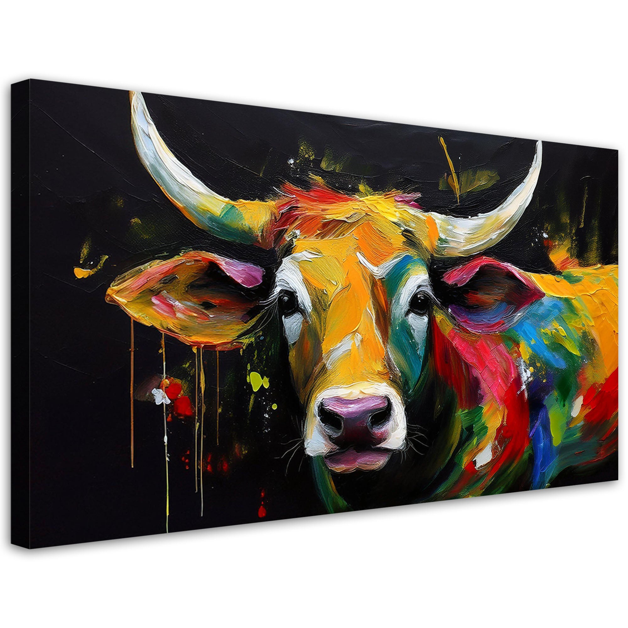 Obraz na płótnie, Abstrakcja Kolorowa Szkocka Krowa 80x40