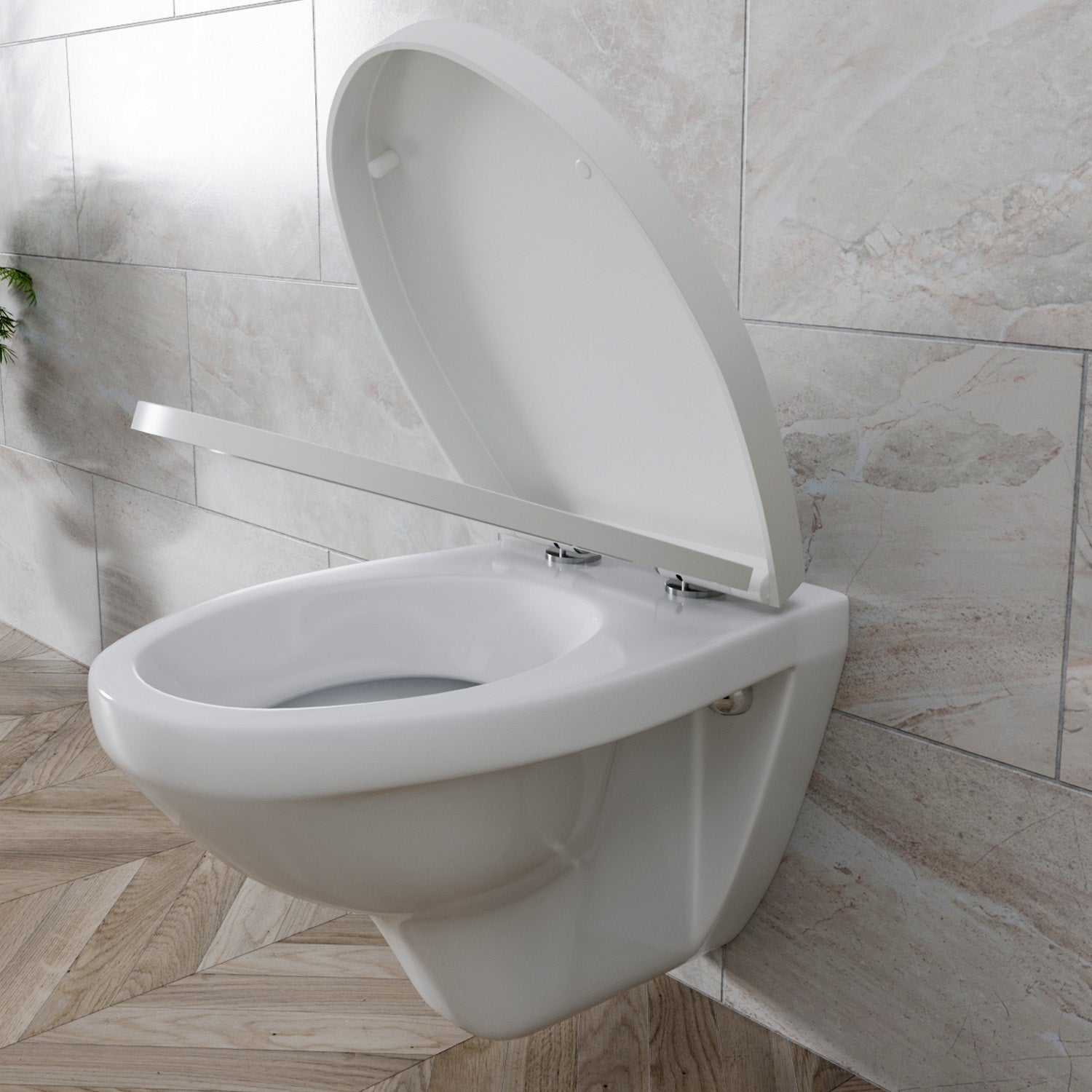 Sedile WC Copriwater Tavoletta UNIVERSALE Rapido Montaggio Soft Close Chiusura Ammortizzata In Plastica Antibatterica 458x3370 Mm Bianco Forma O | Leroy Merlin